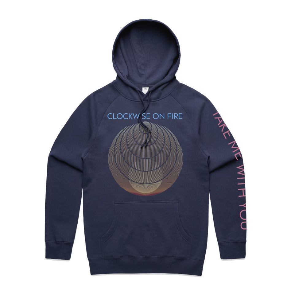 Navy TAKE ME WITH YOU hoodie with sleeve print